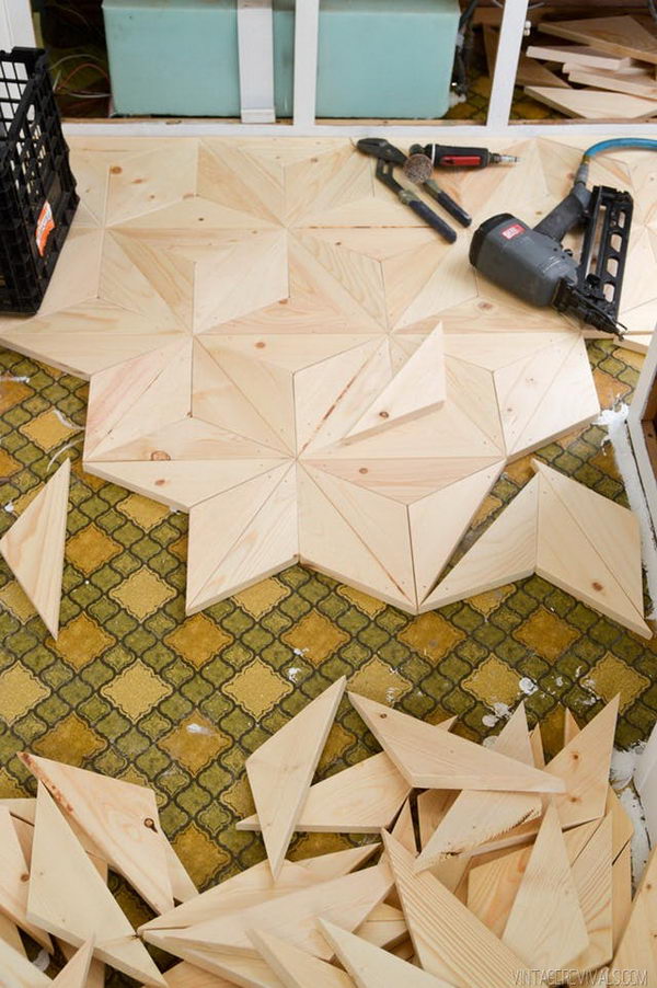 DIY Geometric Wood Flooring for $80. 