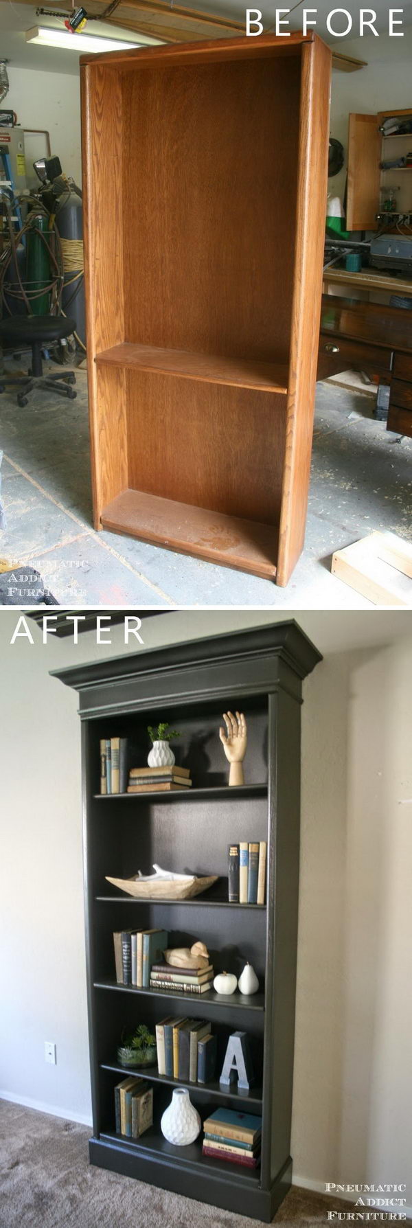 Add Height and Molding to Upgrade Boring Bookshelves. 