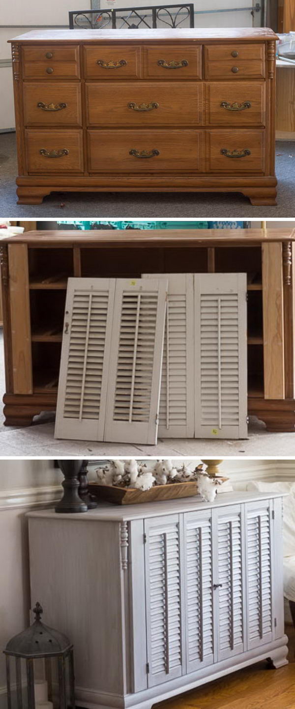Old Dresser Makeover with Shutters. 