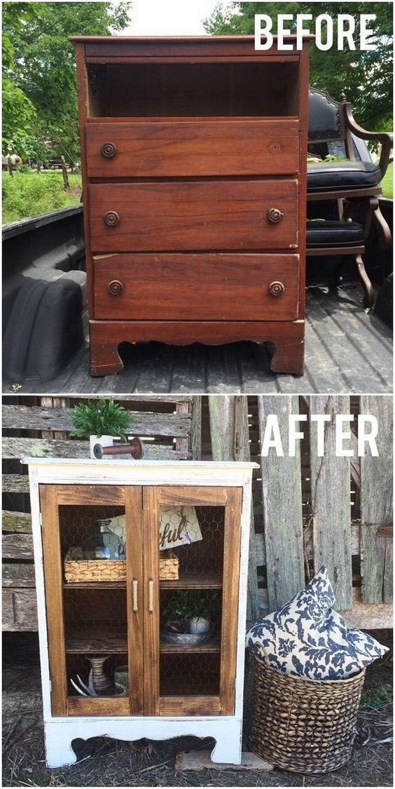 DIY Farmhouse Display Cabinet from an Old Dresser. 