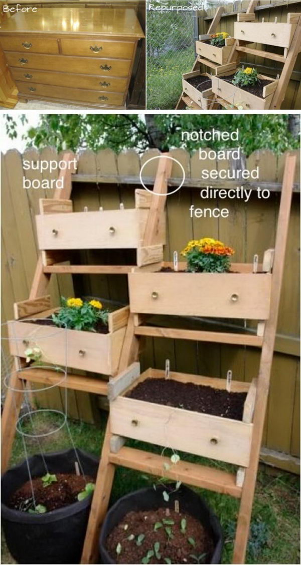 Repurpose Dresser Drawers into a Veggie Garden. 