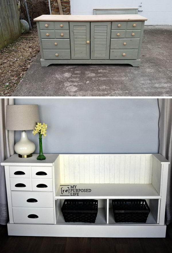 Storage Bench Made from a Dresser. 