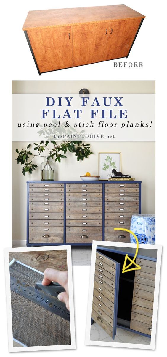 DIY Faux Multi-Drawer Cabinet Using Peel and Stick Flooring. 