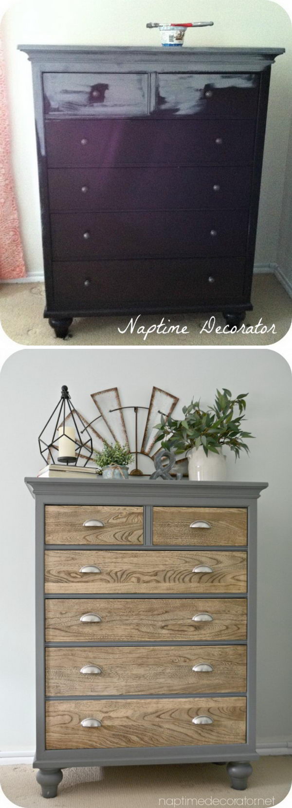 Dresser Makeover with Up-cycled Grey Painted Outer Frame. 