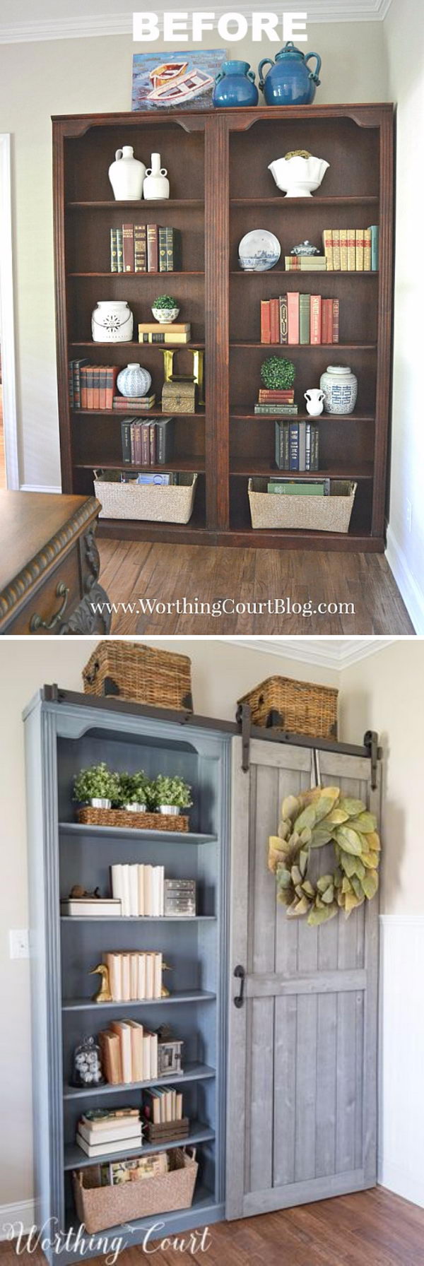DIY Bookcase Makeover With a Sliding Door. 