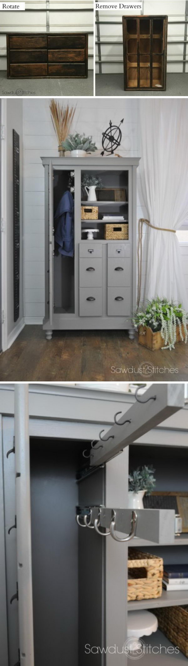 Dresser Makeover into a Mini Mudroom. 