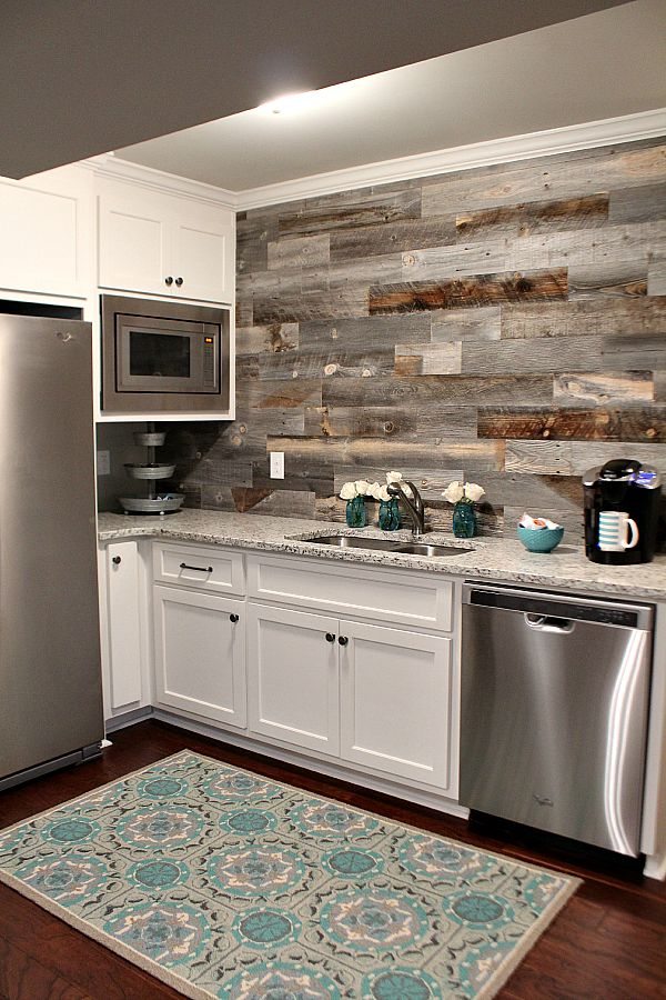 DIY Barn Wood Backsplash. 