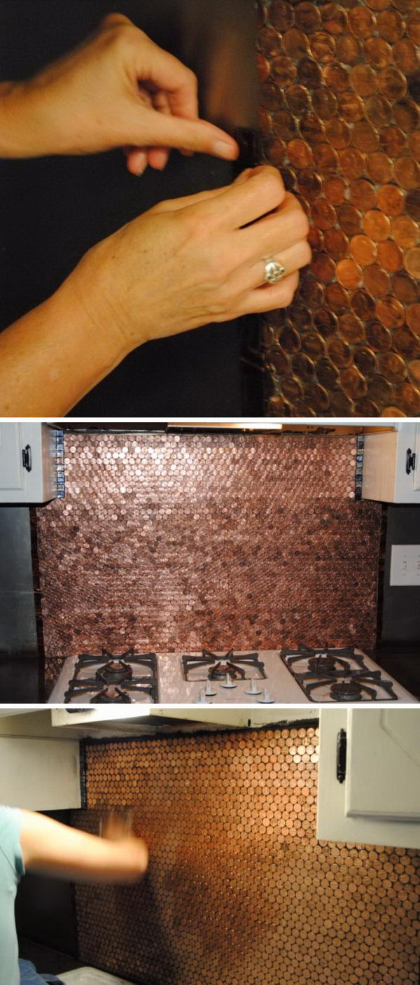 DIY Penny Backsplash. 