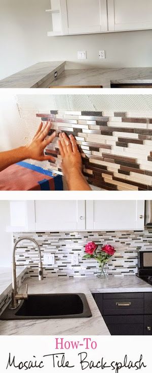 DIY Glass Mosaic Tile Backsplash. 