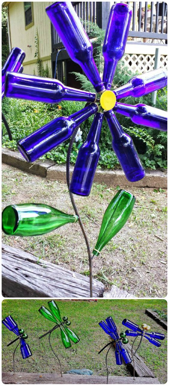 Upcycled Glass Bottle Garden Art. 