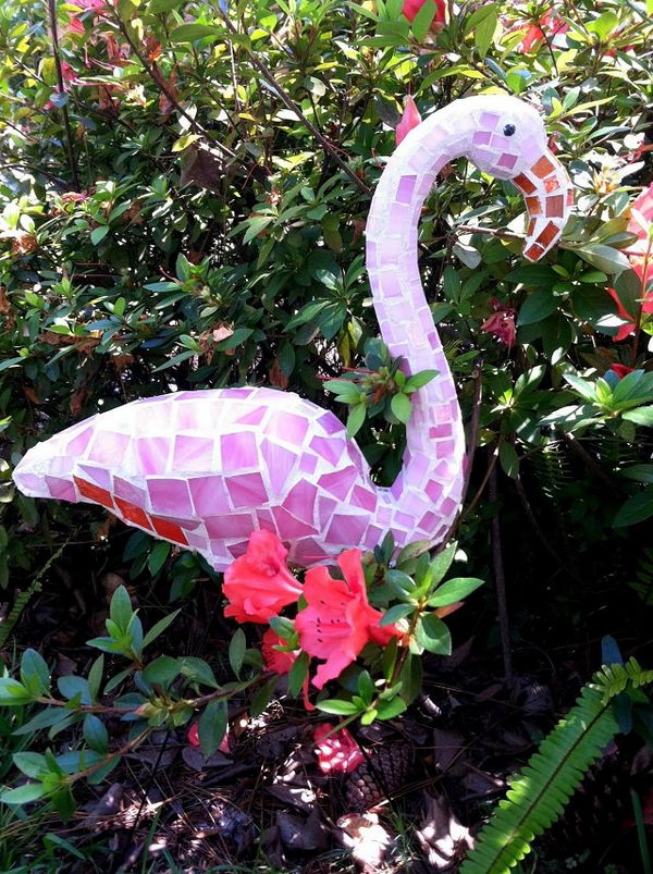 DIY Pink Mosaic Flamingo Garden Art. 