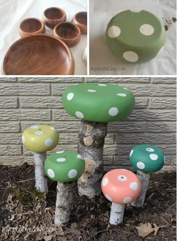 DIY Adorable and Whimsical Toadstools from Wood Bowls. 