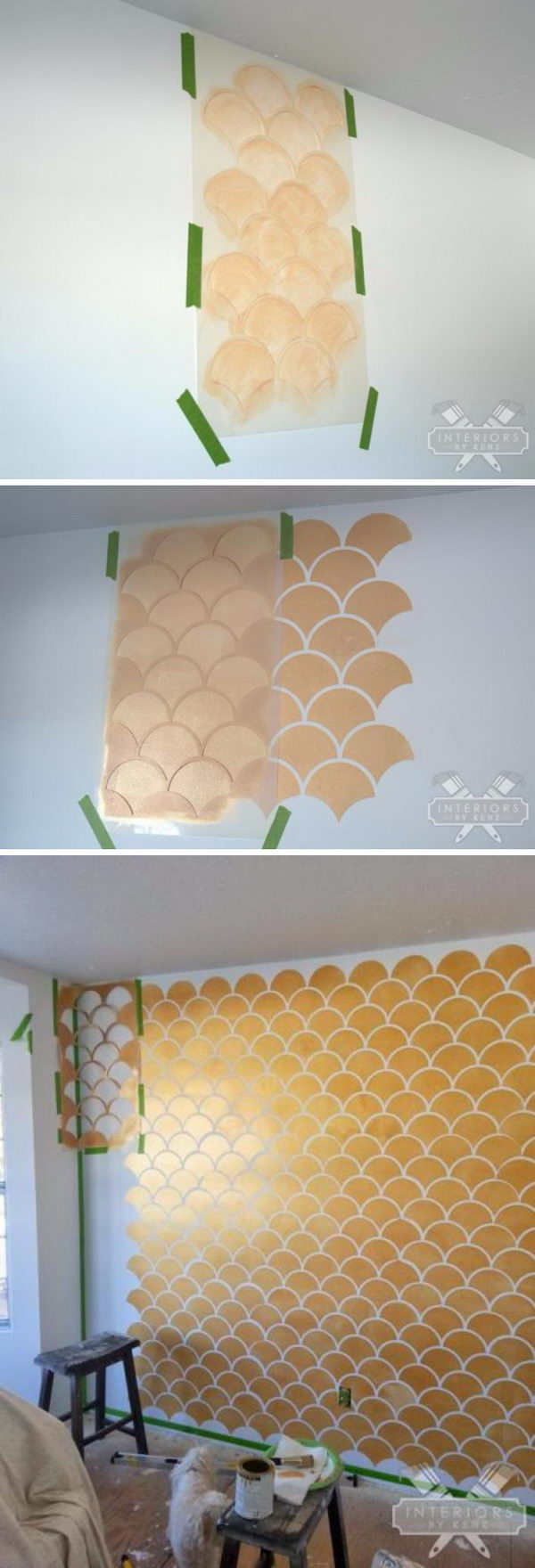 Gold and White Scallop Accent Wall. 