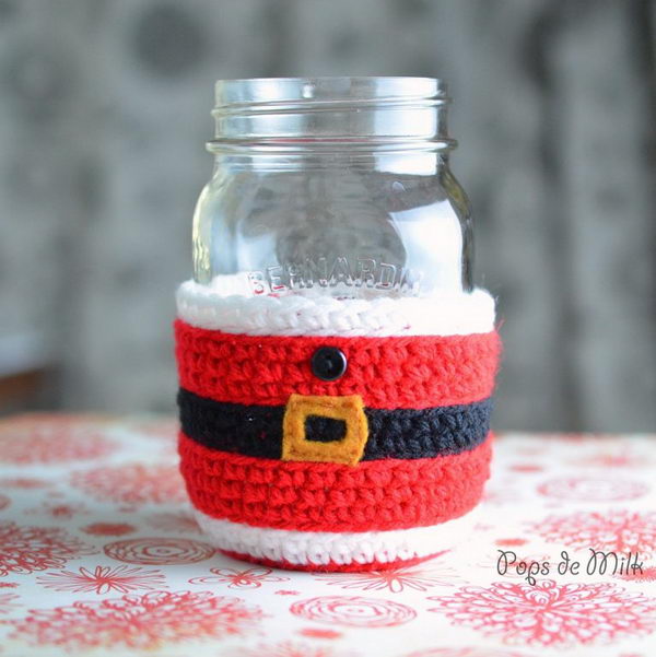 Crochet Santa Claus Mason Jar Cosy. 