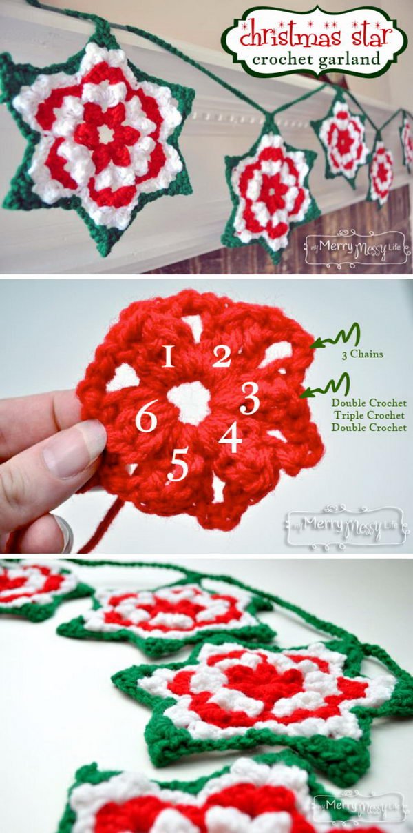 Crochet Christmas Star Granny Garland With Free Pattern. 