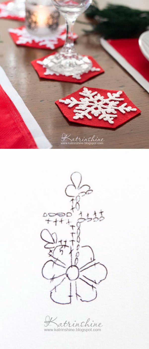 Crochet Snowflakes Coasters For Christmas Table Decor. 