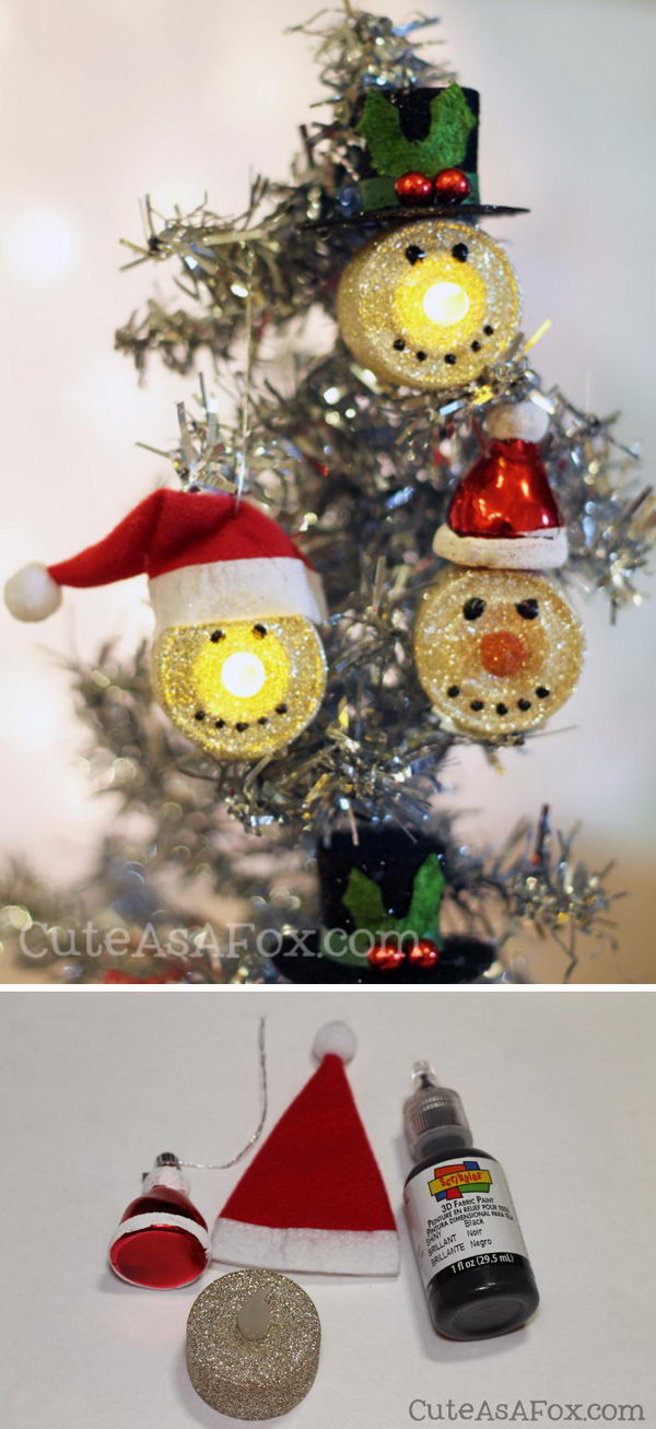 DIY Snowman Tea Light Ornaments. 
