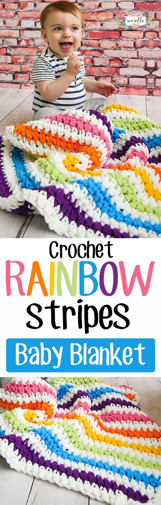 Crochet Rainbow Stripes Baby Blanket Free Pattern. 
