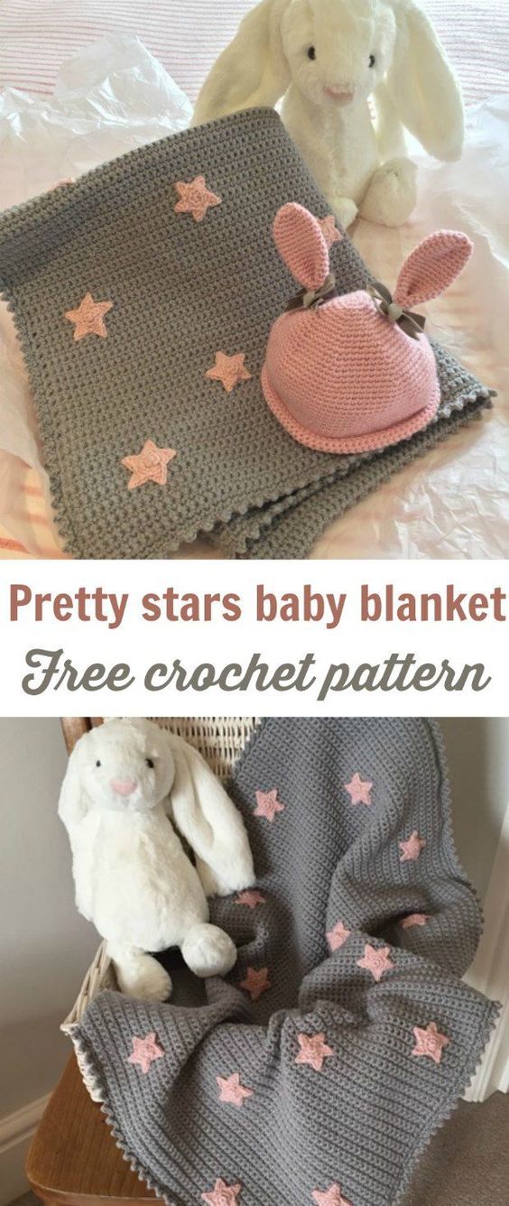 Free Baby Blanket Crochet Pattern With Cute Stars. 