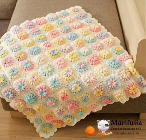 Crochet Sunflower Baby Blanket Video Tutorial. 
