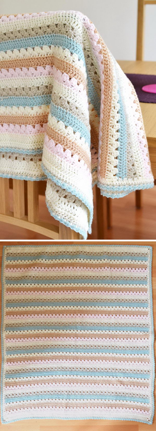 Cosy Stripe Blanket Free Crochet Pattern. 