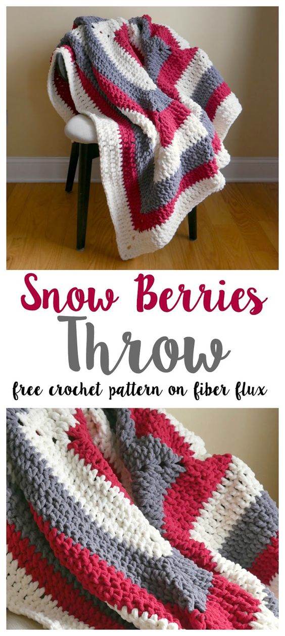 Snow Berries Throw Free Crochet Pattern. 