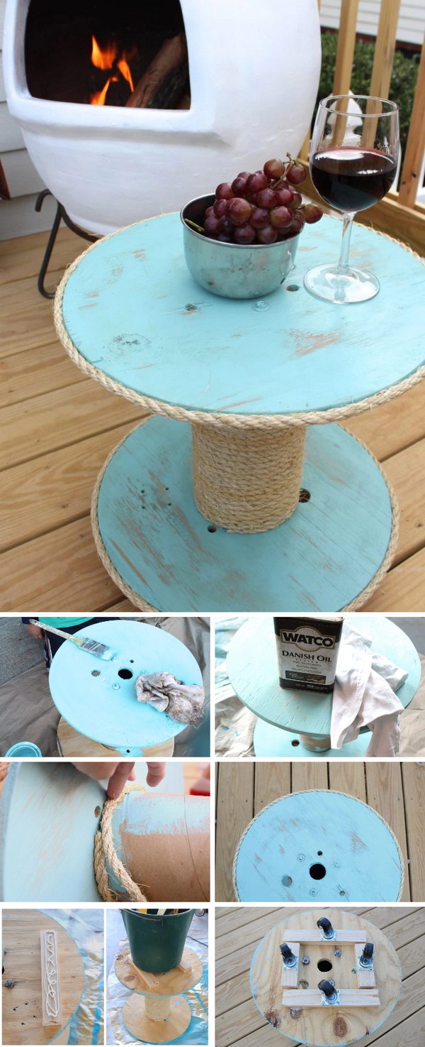 Under $12 DIY Nautical Spool Side Table. 