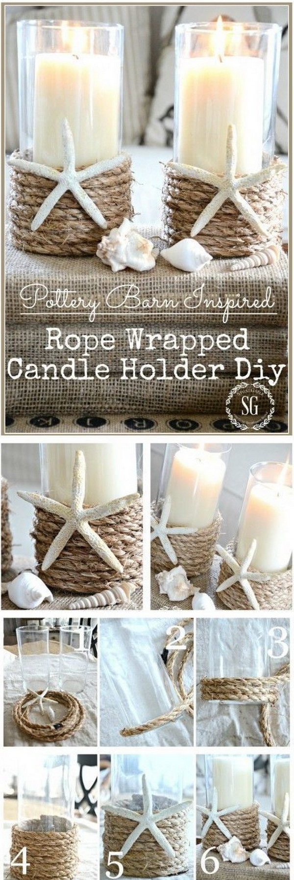 DIY Rope Wrapped Candle Holder. 