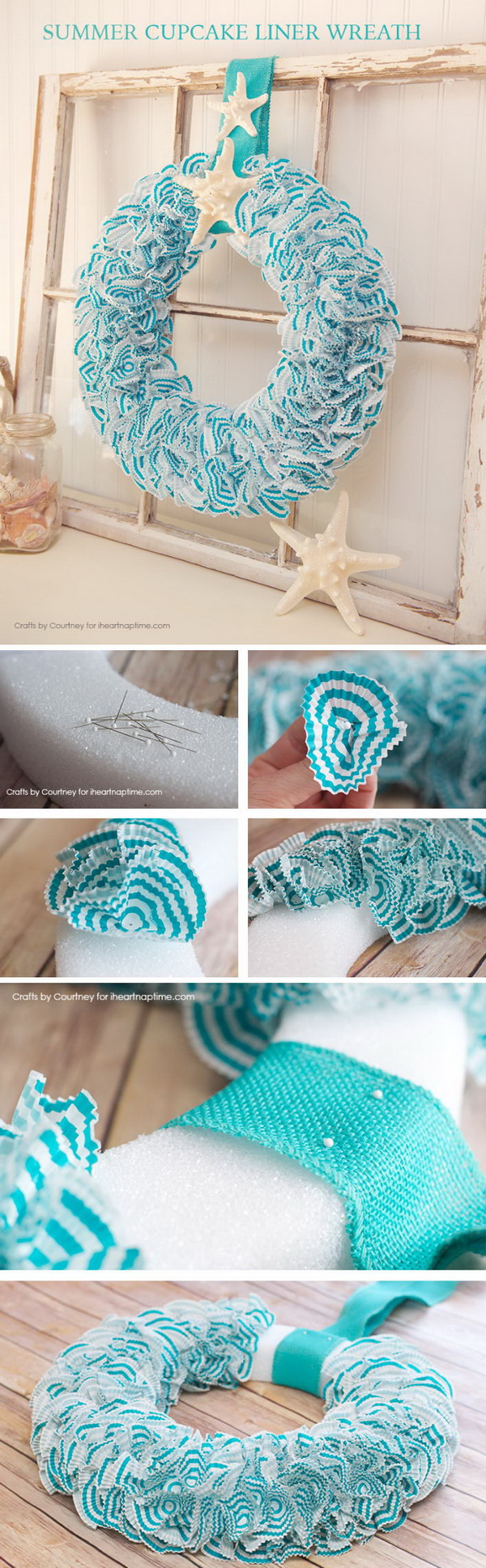 DIY Nautical Wreath With Cupcake Liners And Seashells. 