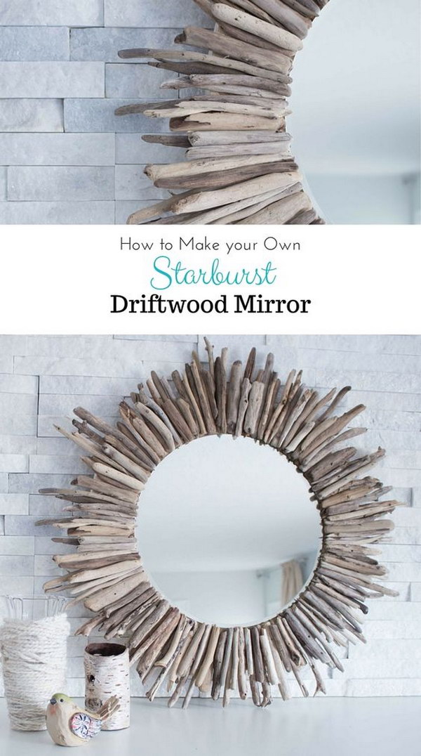 DIY Driftwood Round Mirror. 
