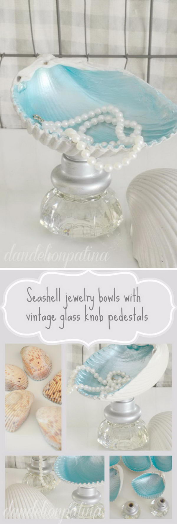 Shell Jewelry Bowls & Glass Knob Pedestals. 