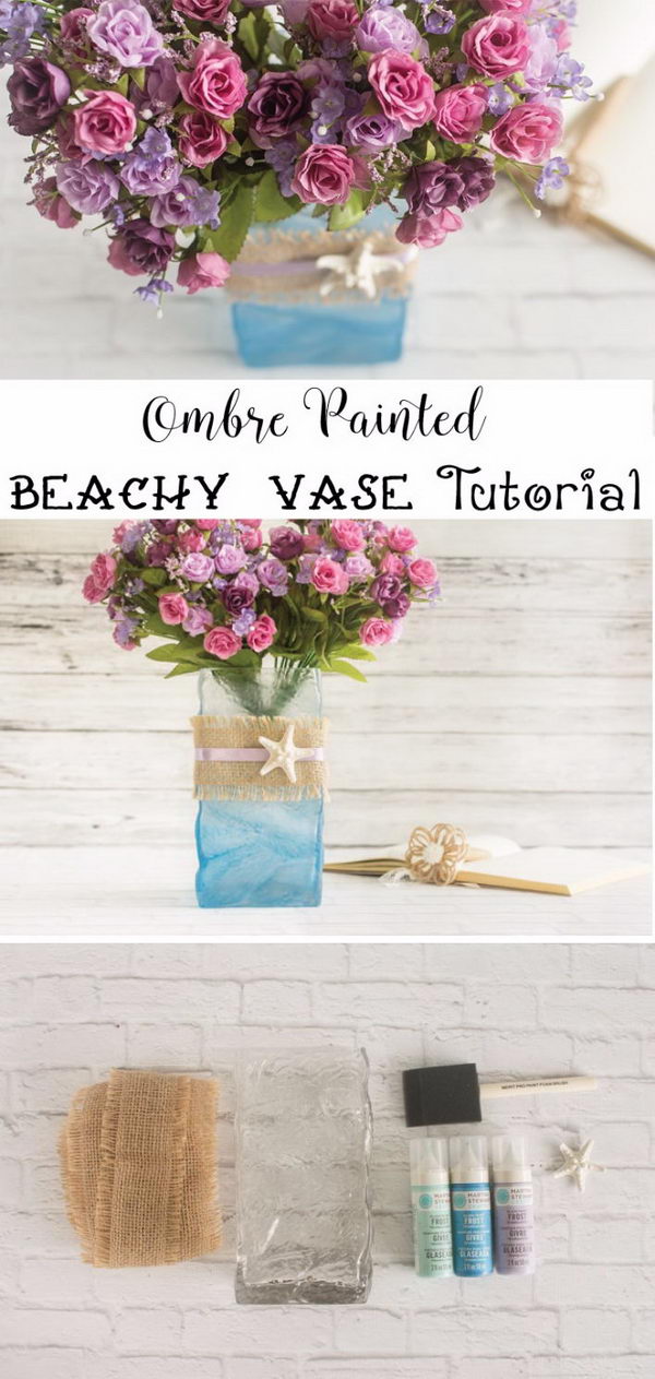 DIY Ombre Painted Beachy Vase. 