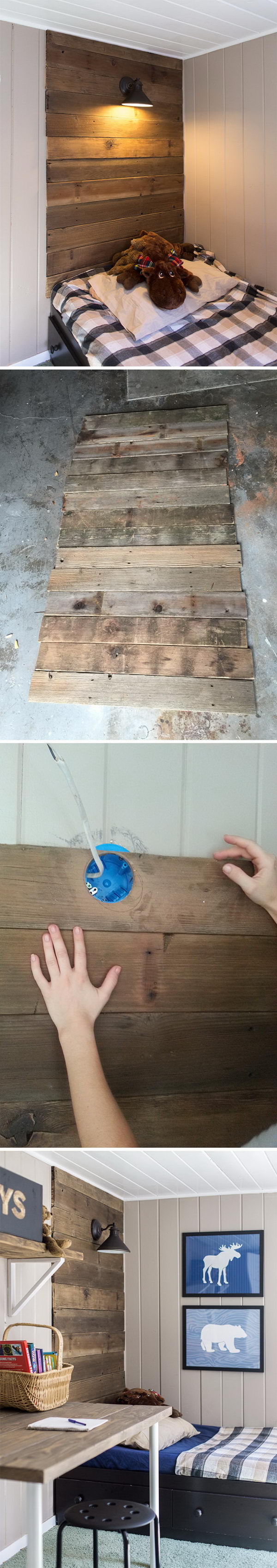 DIY Rustic Wood Headboard With Light. 