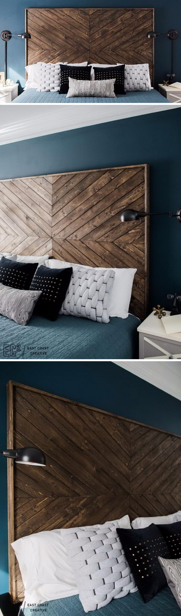 Rustic Wood Chevron Pattern Headboard. 