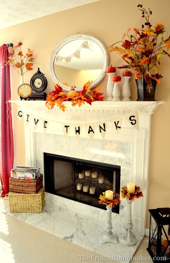 Fall Mantel Decorated With Reclaimed Pallet Wood. 