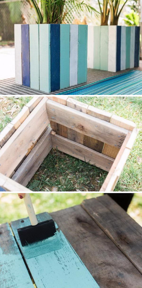 Painted Flower Pots Made From Pallets. 