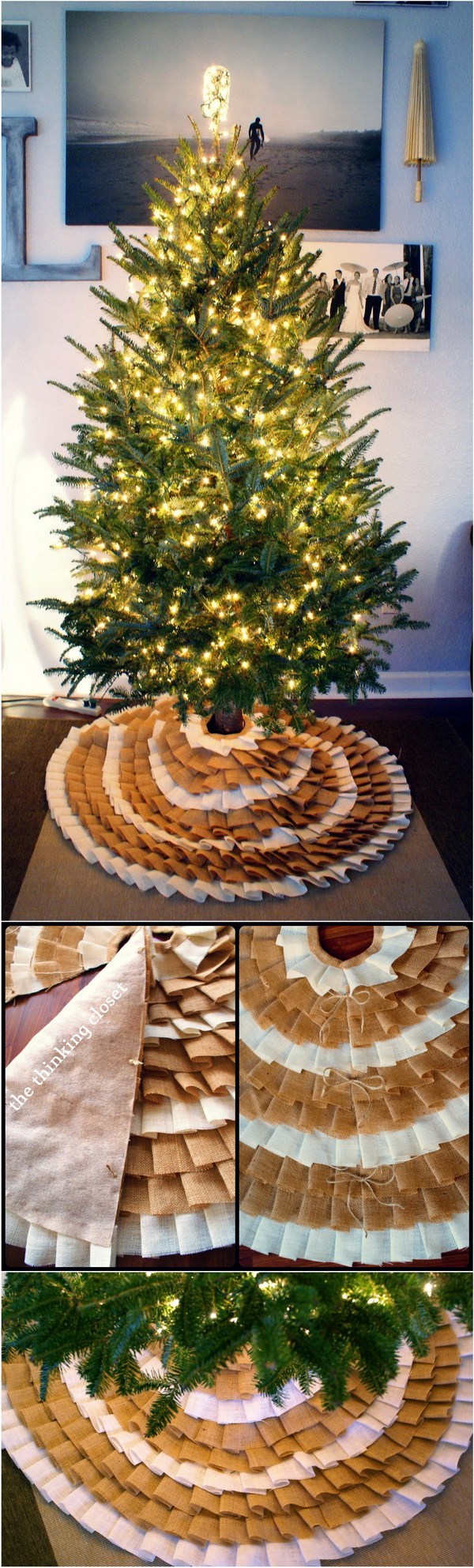 DIY No-Sew Ruffle Christmas Tree Skirt. 