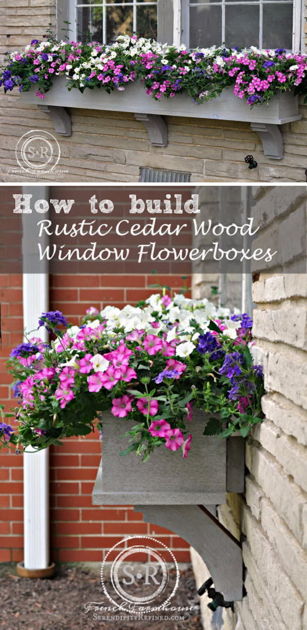 DIY Rustic Cedar Window Flower Box With Corbels. 