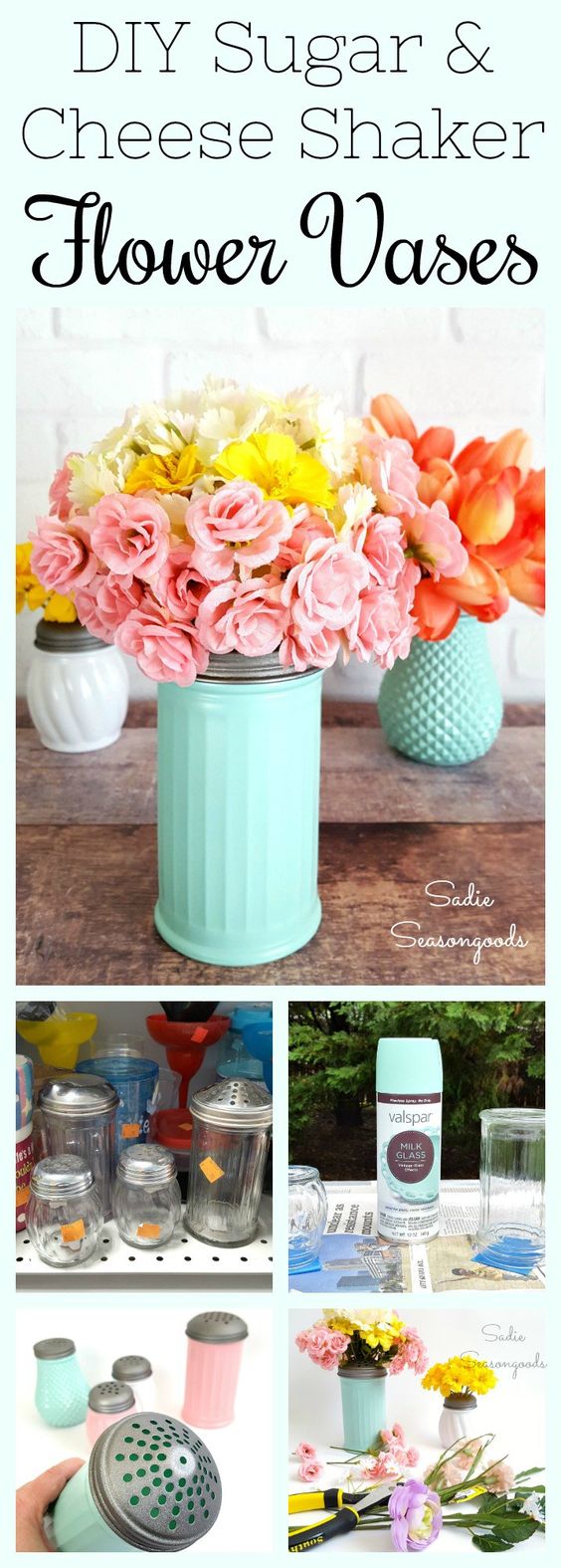 DIY Vases From Dollar Store Cheese & Sugar Shakers. 
