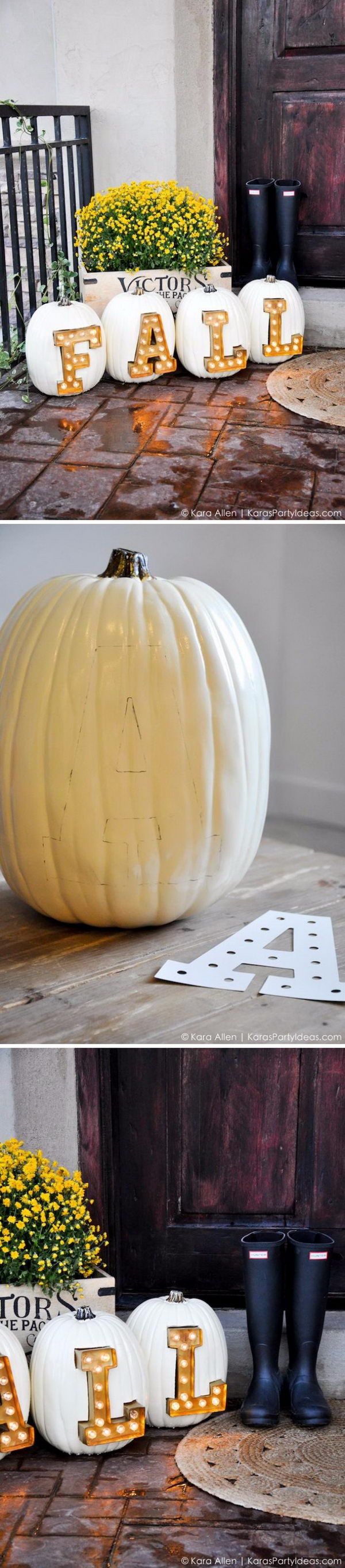 DIY Marquee Light Letter Pumpkins. 