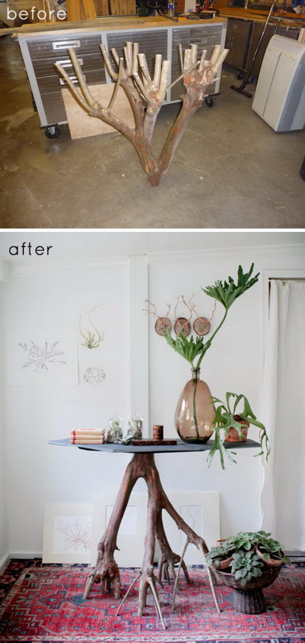 Recycled Slate + Branch Table. 