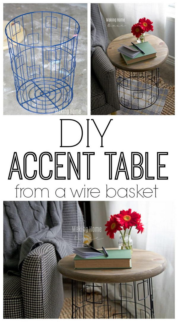 DIY Accent Table From A Wire Basket. 