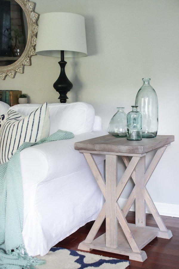 Farmhouse End Table With X Support Legs. 