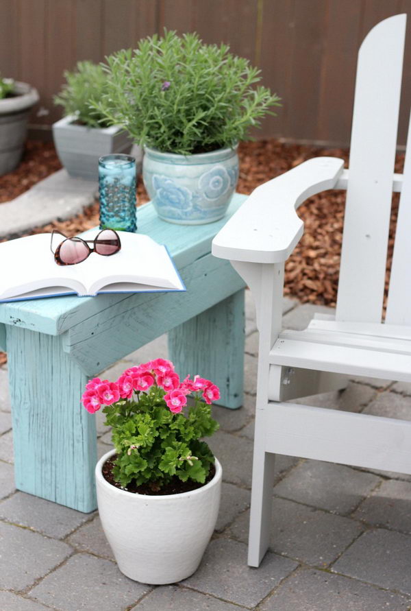 Distressed Wood Outdoor Side Table. 