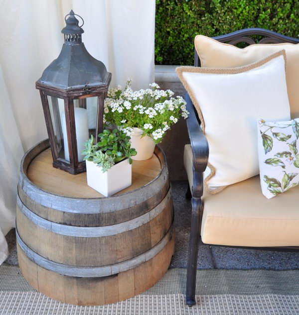 Recycled Wine Barrel Side Table. 