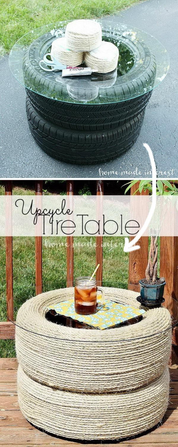 DIY Recycled Tire Table. 