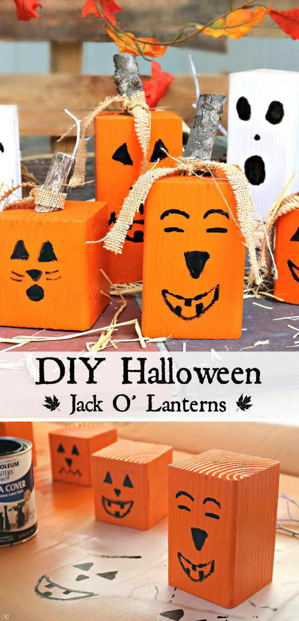 DIY Wood Pumpkin Jack O Lanterns. 