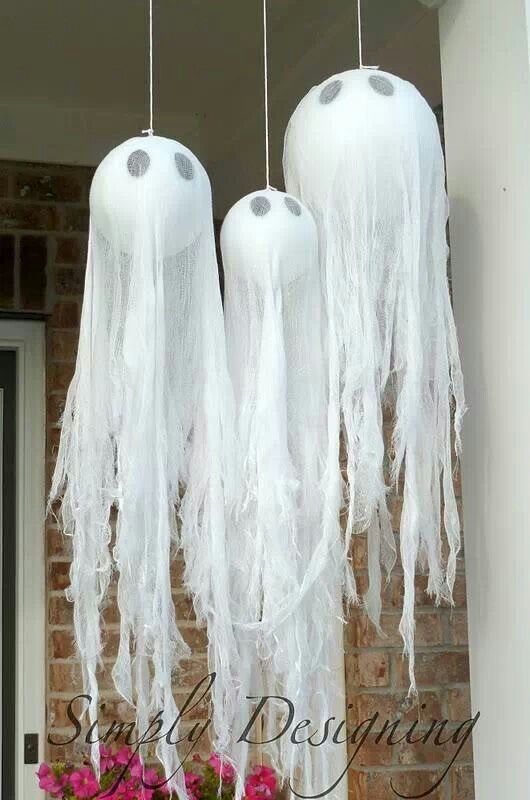 DIY Hanging Cheesecloth Ghosts. 