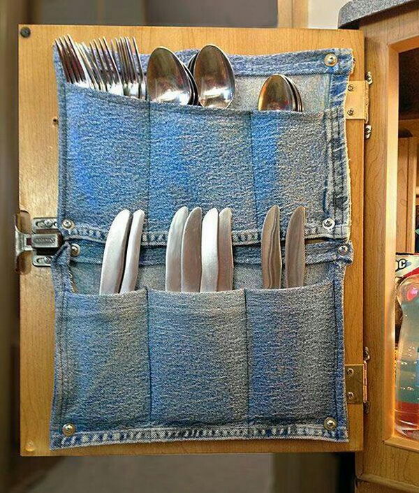 Jeans Pockets Turned Into Silverware Storage. 