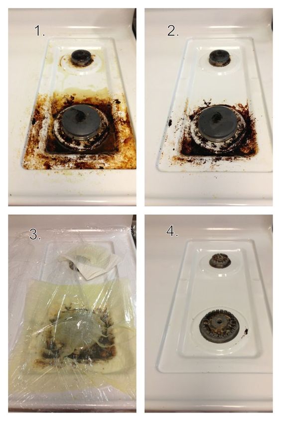 Clean Stove Top With Ammonia And Plastic Wrap. 